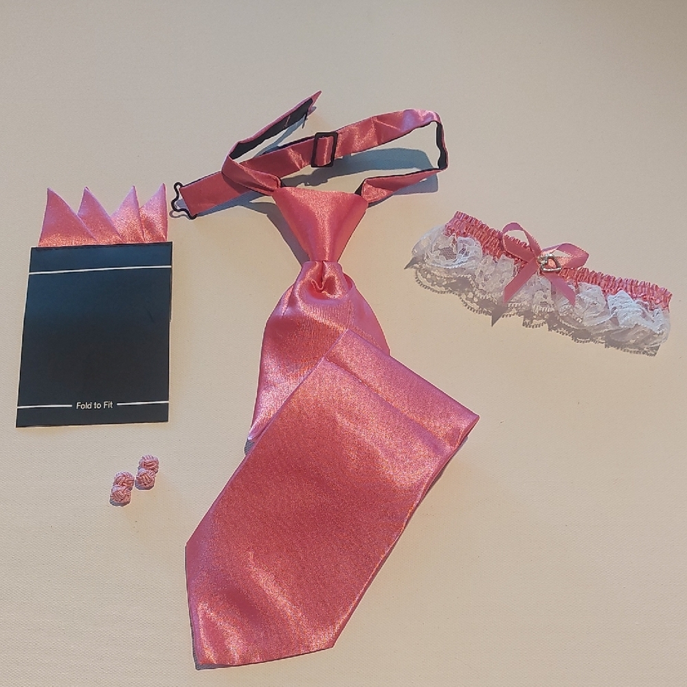 Pink Satin Tie and Accessories Set